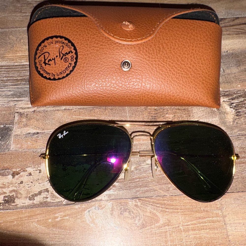 Ray-Ban Gold Aviator Sunglasses with purple Lenses